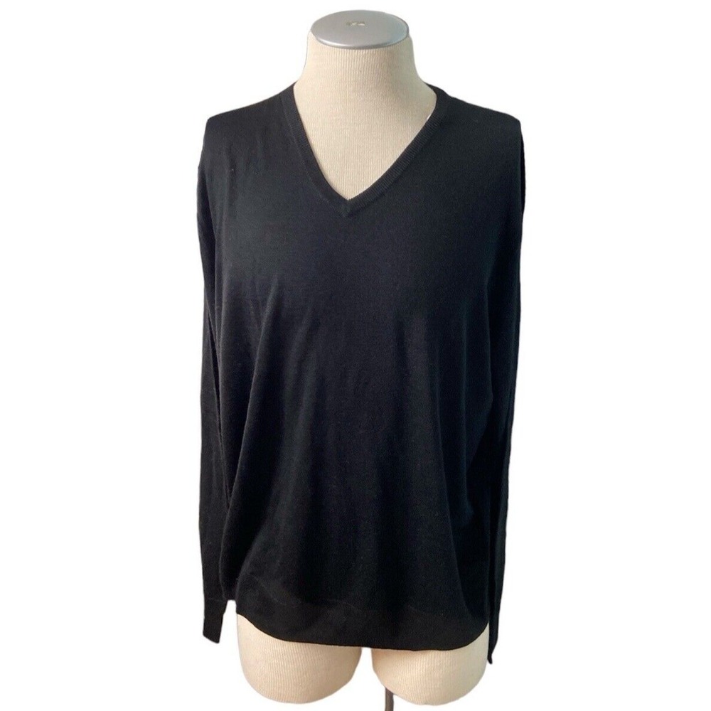 J.crew mens sweater Merino Wool Blend Vneck XXL Black AP639 Lightweight